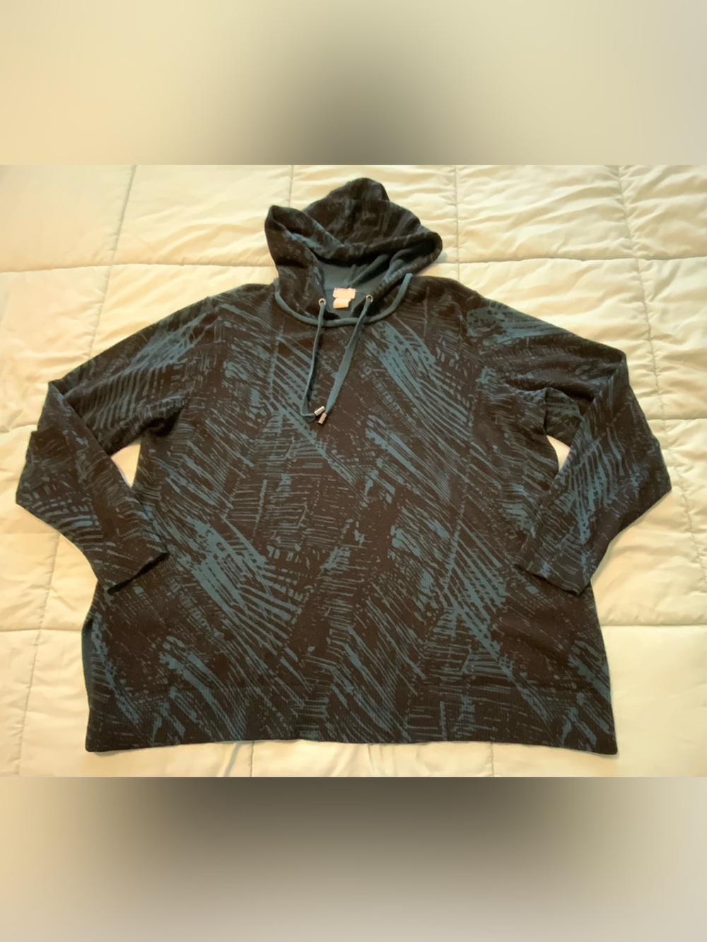Chico's Zenergy Womens Black/Teal Abstract Knit Pullover Hoodie Logo Size 3 (XL)